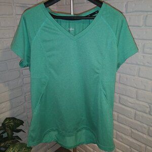 Hyba Ladies Size XXL Short Sleeve V-neck Green Workout T-shirt